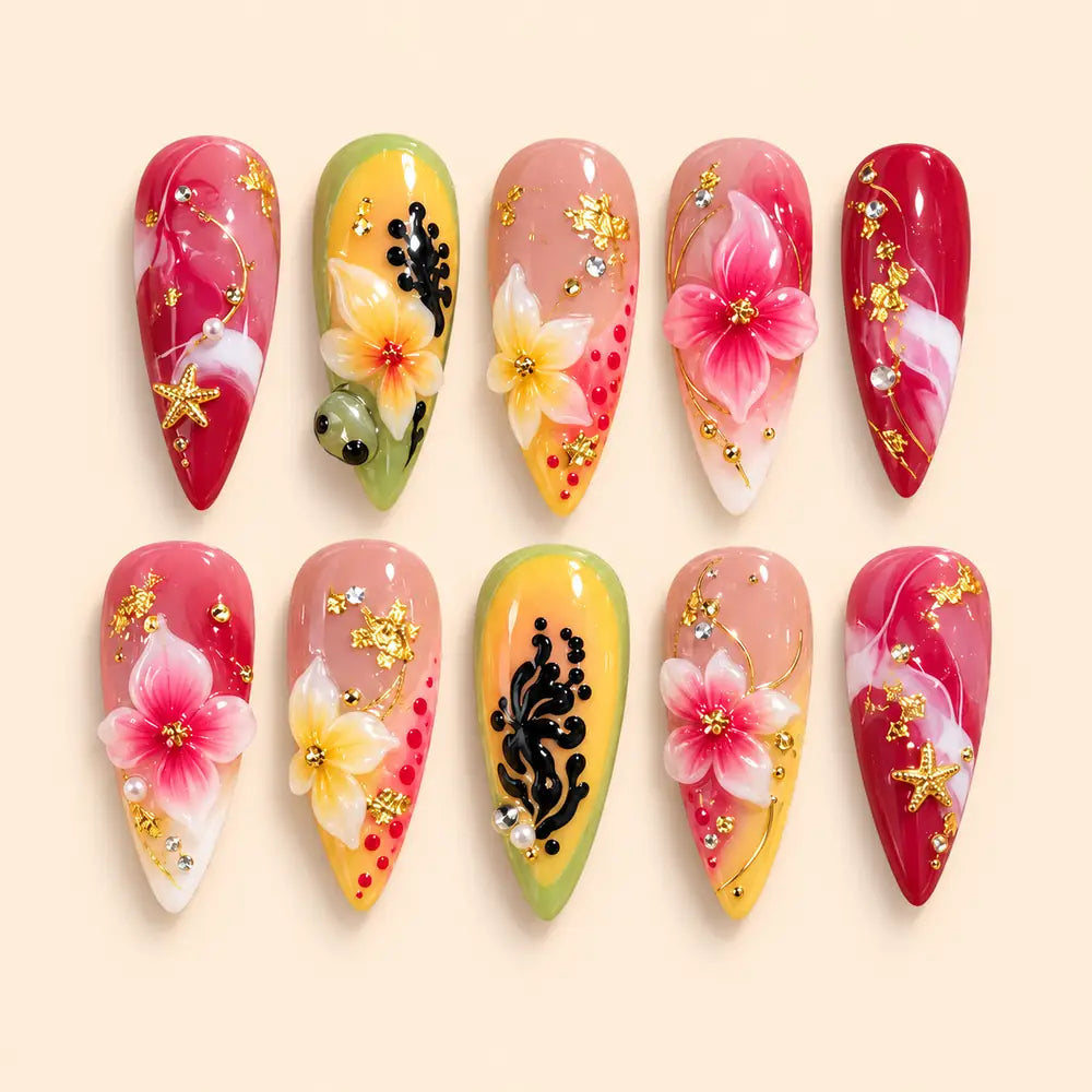 Tropical Starfish Floral 3D Press On Nails — image 1