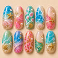 Tropical Summer Beach Floral Pearl Press On Nails