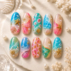 Tropical Summer Beach Floral Pearl Press On Nails
