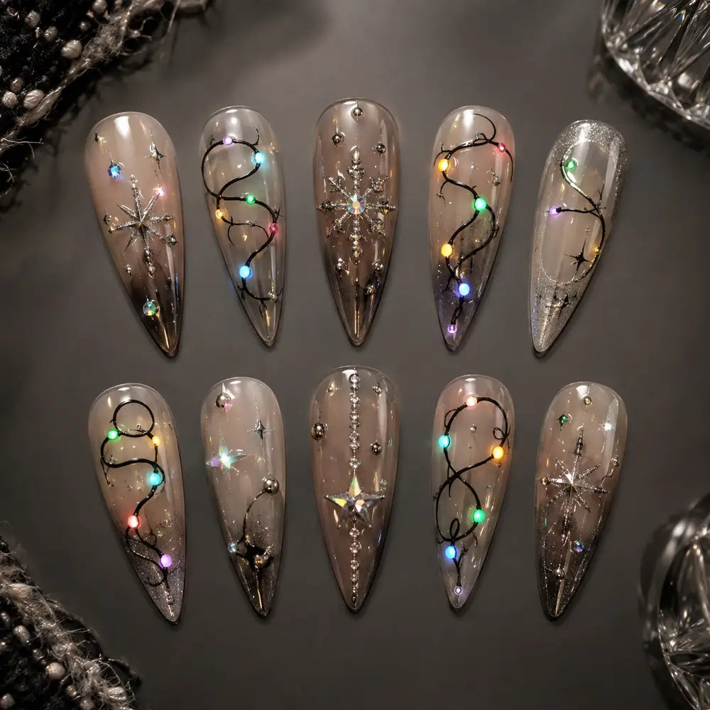 Twinkling Snowflake String Lights Press On Nails — image 2