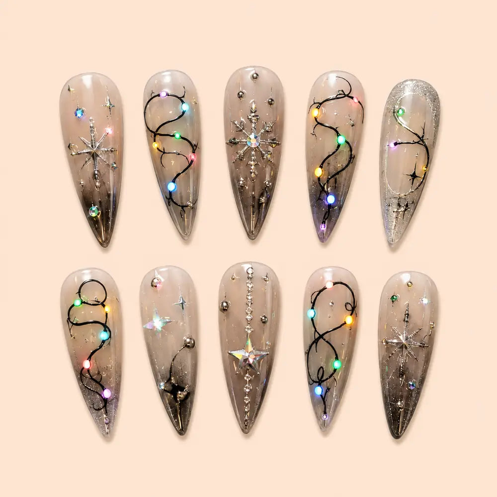 Twinkling Snowflake String Lights Press On Nails — image 1