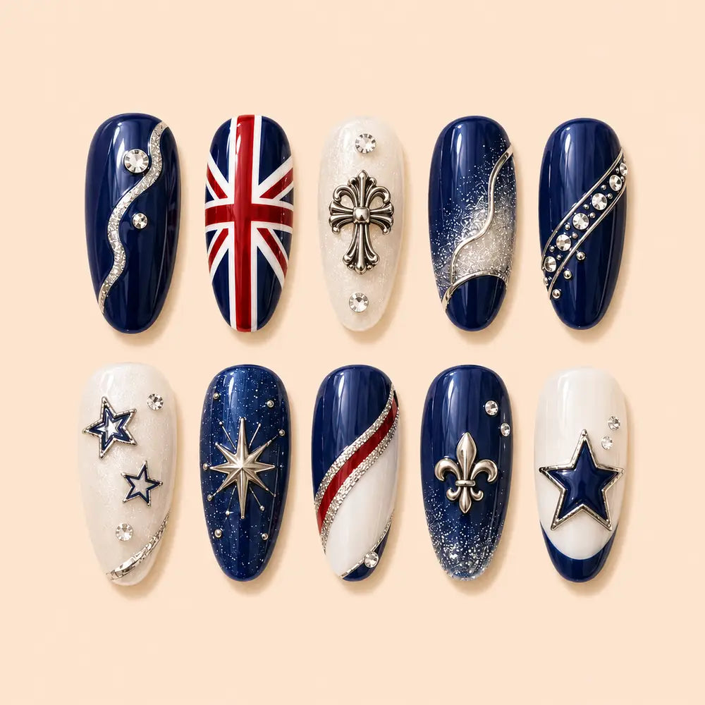Union Jack Star Rhinestone Press On Nails — image 1