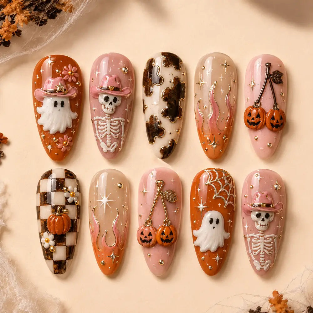 Western Ghost and Skeleton Halloween 3D Press On Nails — image 2