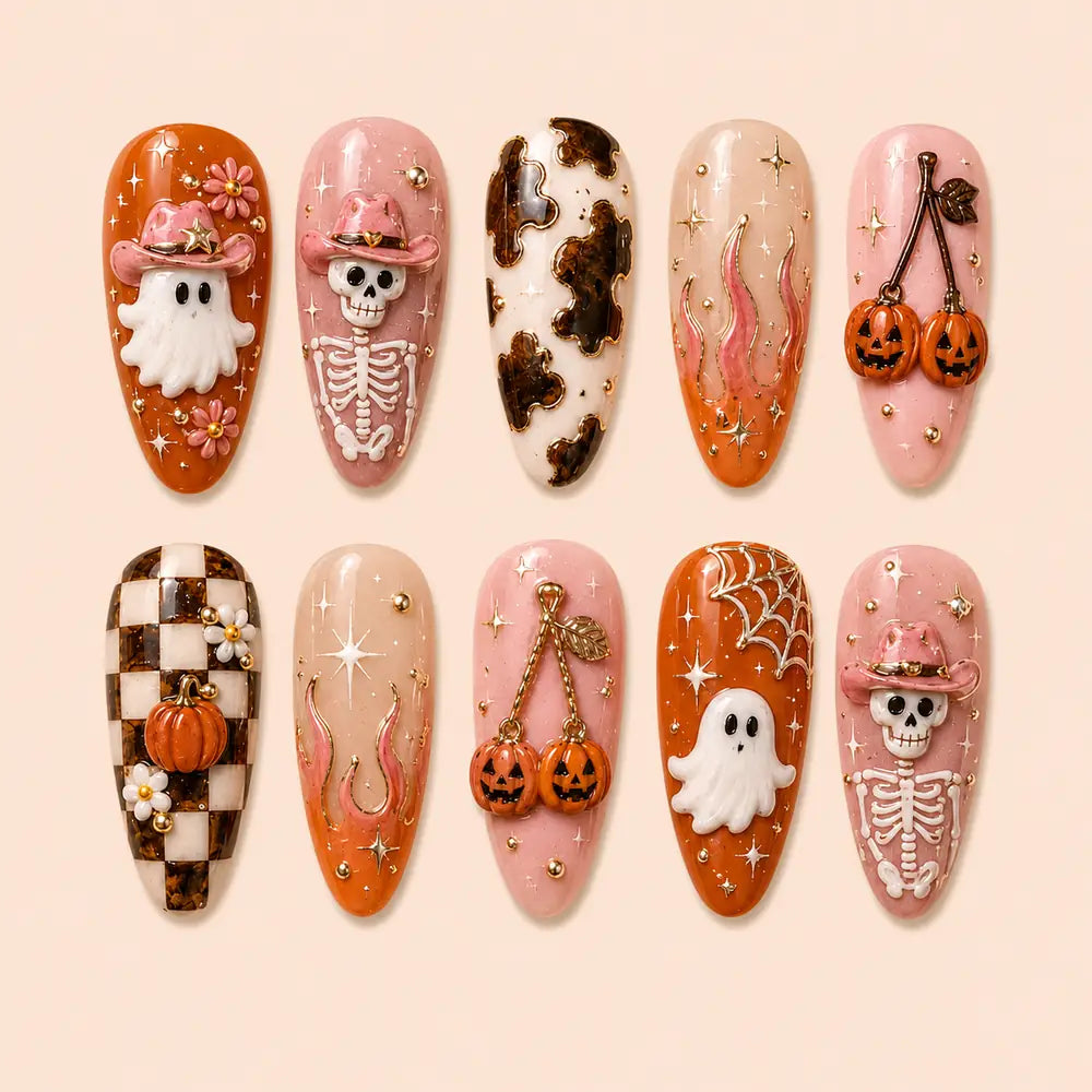 Western Ghost and Skeleton Halloween 3D Press On Nails — image 1
