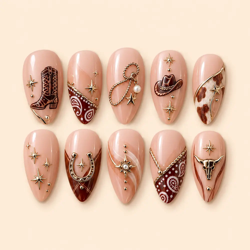 Western Rodeo 3D Charm Press On Nails — image 1