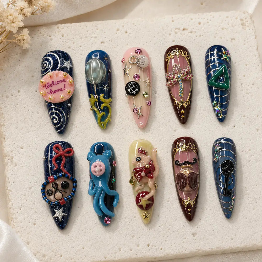 Whimsical Cosmic Trinkets 3D Rhinestone Stiletto Press On Nails — image 2