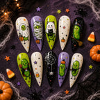 Whimsical Halloween Cactus Ghost Glitter Press On Nails