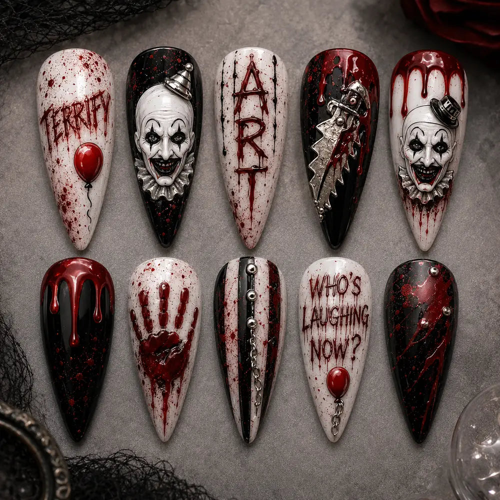 Who's Laughing Now Horror Clown 3D Stiletto Press On Nails — image 2