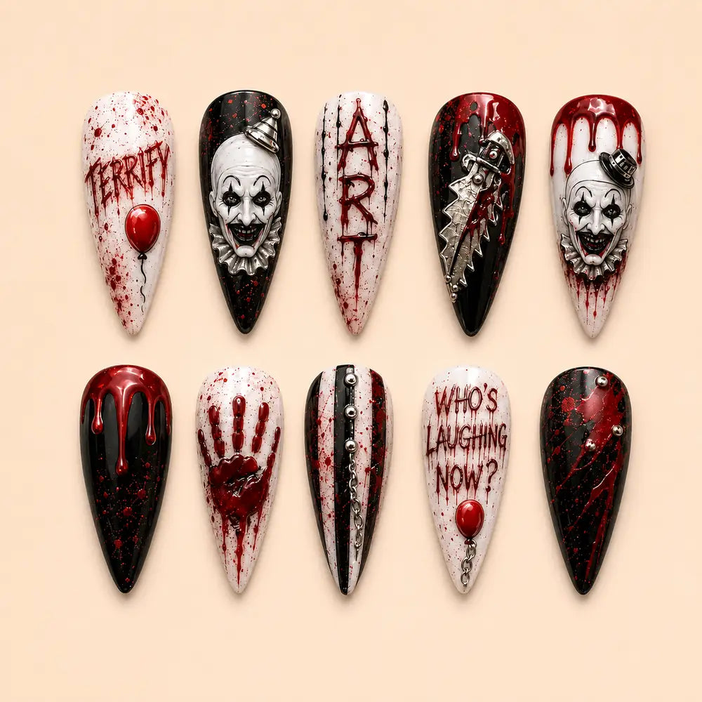 Who's Laughing Now Horror Clown 3D Stiletto Press On Nails — image 1