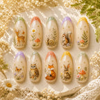 Woodland Forest Animals & Wildflower Gold Star French Tip Press On Nails
