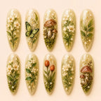 Woodland Mushroom & Botanical Gold Foil 3D Press On Nails