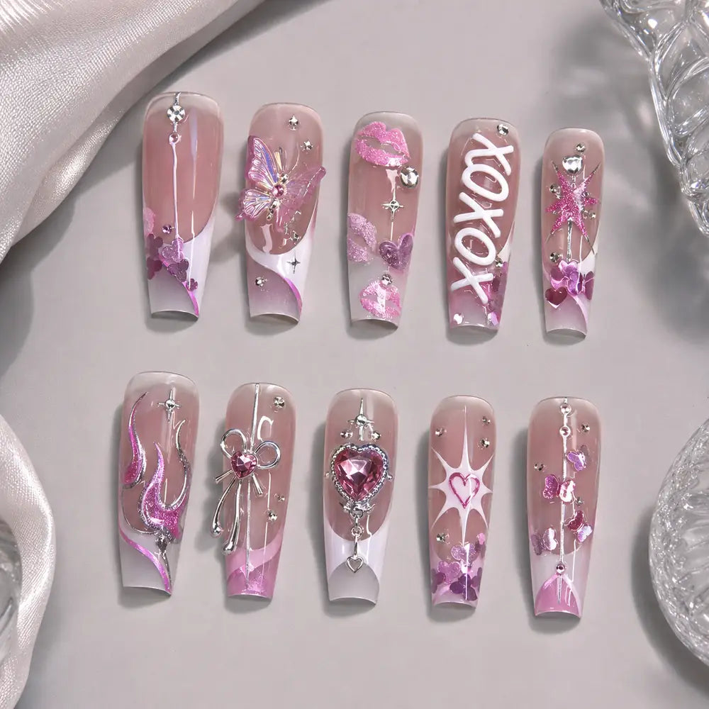 XOXO Butterfly Heart Charm Press On Nails — image 2