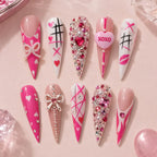XOXO Heart & Bow Rhinestone Stiletto Press On Nails — image 2