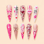 XOXO Heart & Bow Rhinestone Stiletto Press On Nails — image 1