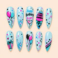 Y2K Birthday Balloon Cake Glitter Press On Nails