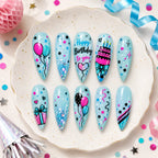 Y2K Birthday Balloon Cake Glitter Press On Nails