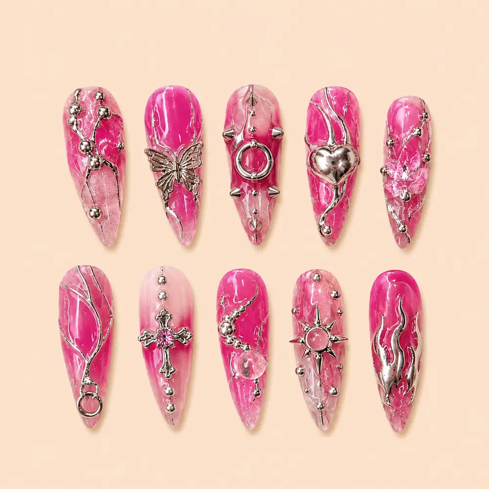 Y2K Cross Butterfly Heart 3D Press On Nails — image 1