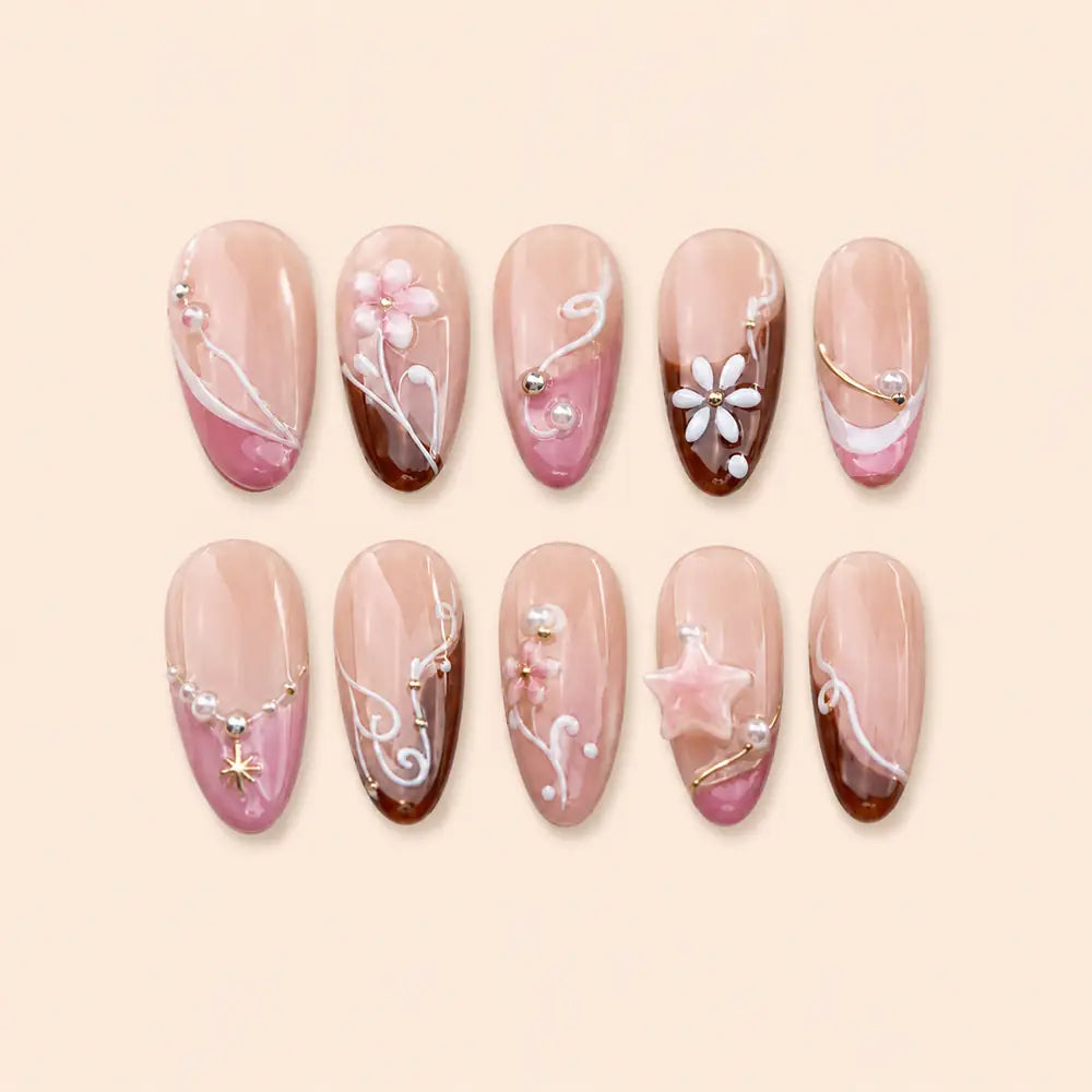Y2K Flower Star Vine 3D Press On Nails — image 1