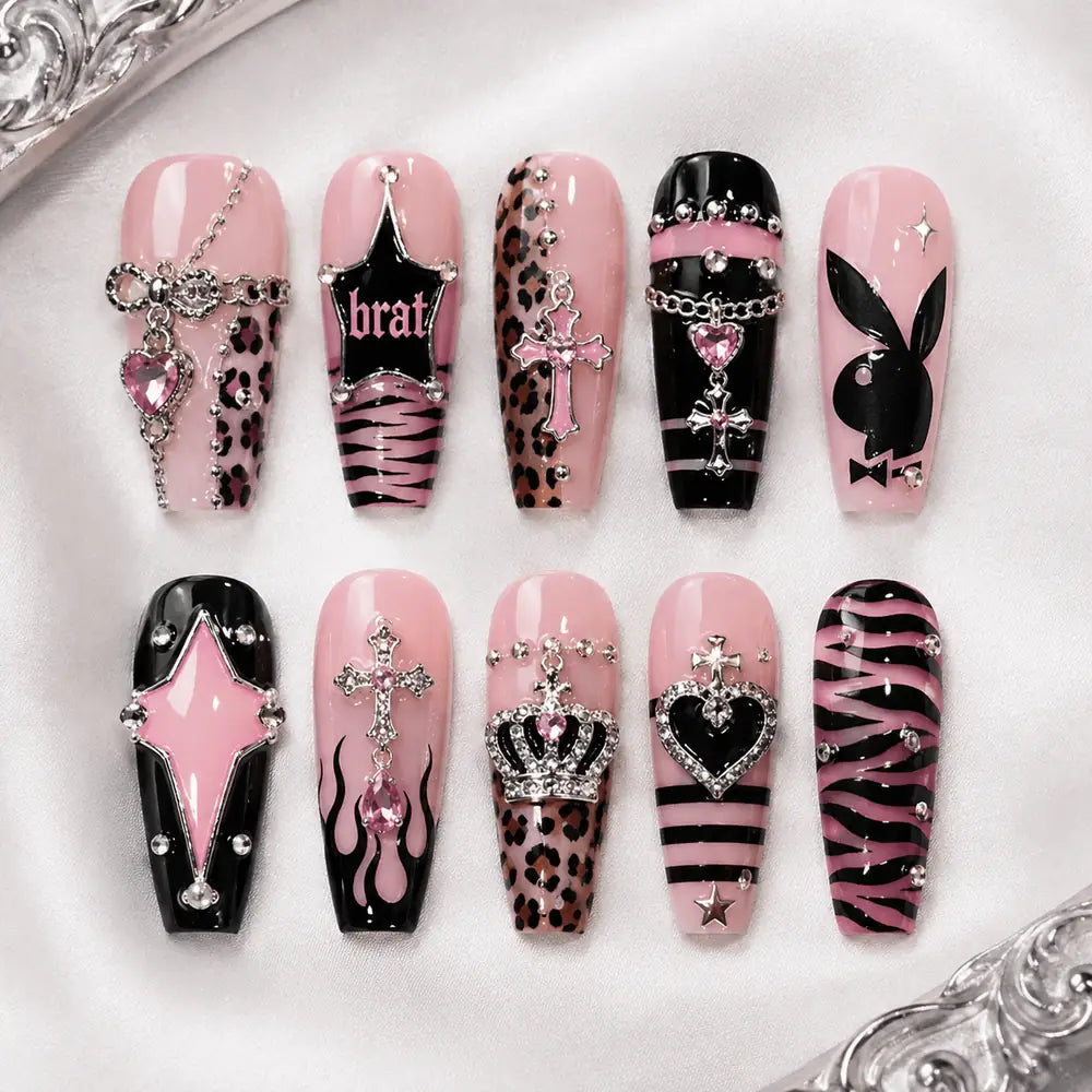 Y2K Heart Cross Crown Star 3D Rhinestone Press On Nails — image 2