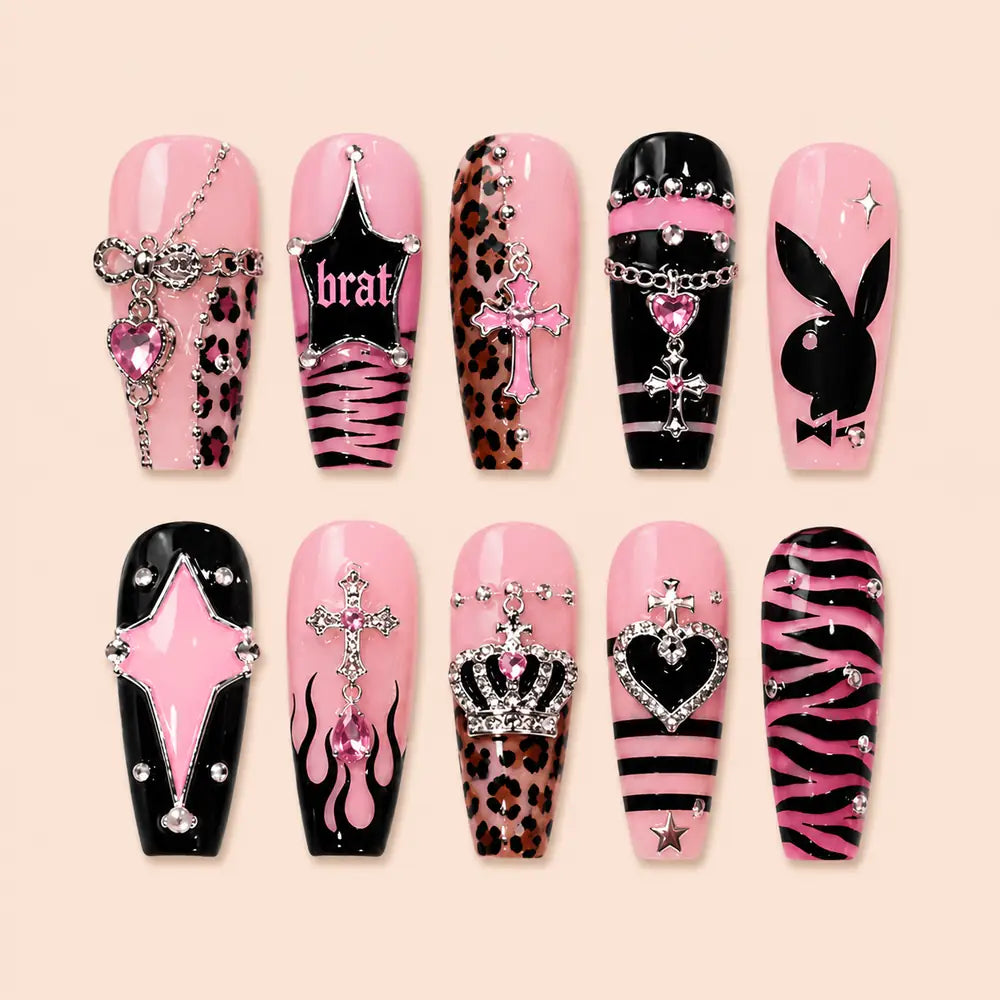 Y2K Heart Cross Crown Star 3D Rhinestone Press On Nails — image 1