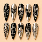 Y2K Rockstar Star Heart Metallic Chrome Press On Nails