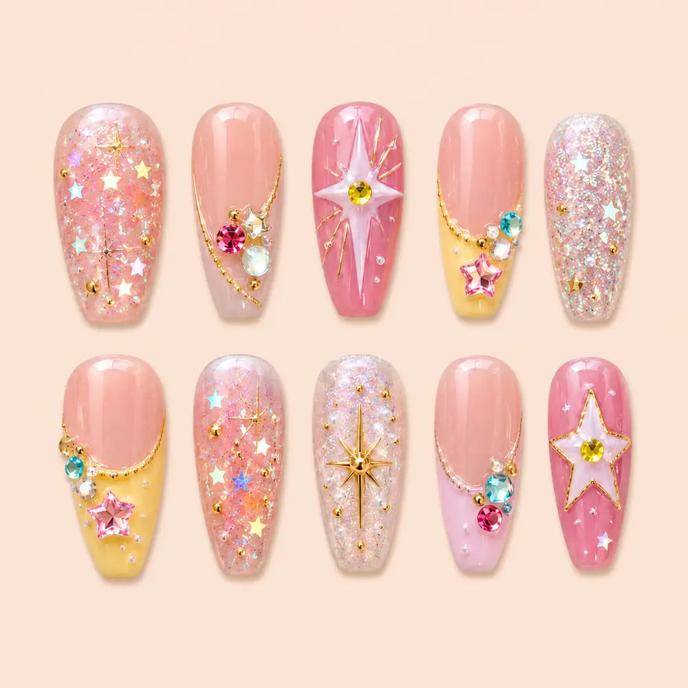 Y2K Star Glitter Rhinestone Press On Nails — image 1