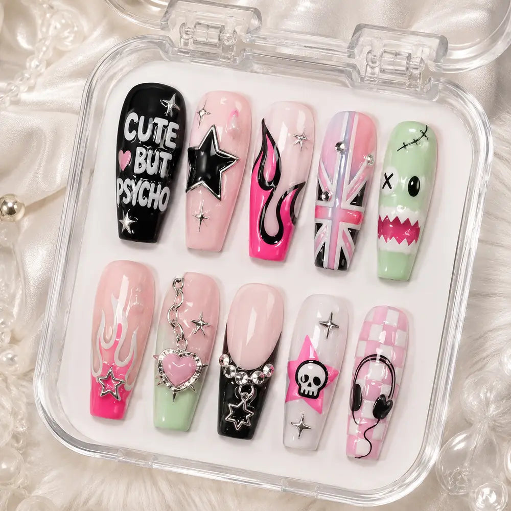 Y2K Star Heart Skull 3D Rhinestone Press On Nails — image 2