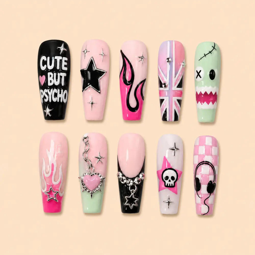 Y2K Star Heart Skull 3D Rhinestone Press On Nails — image 1
